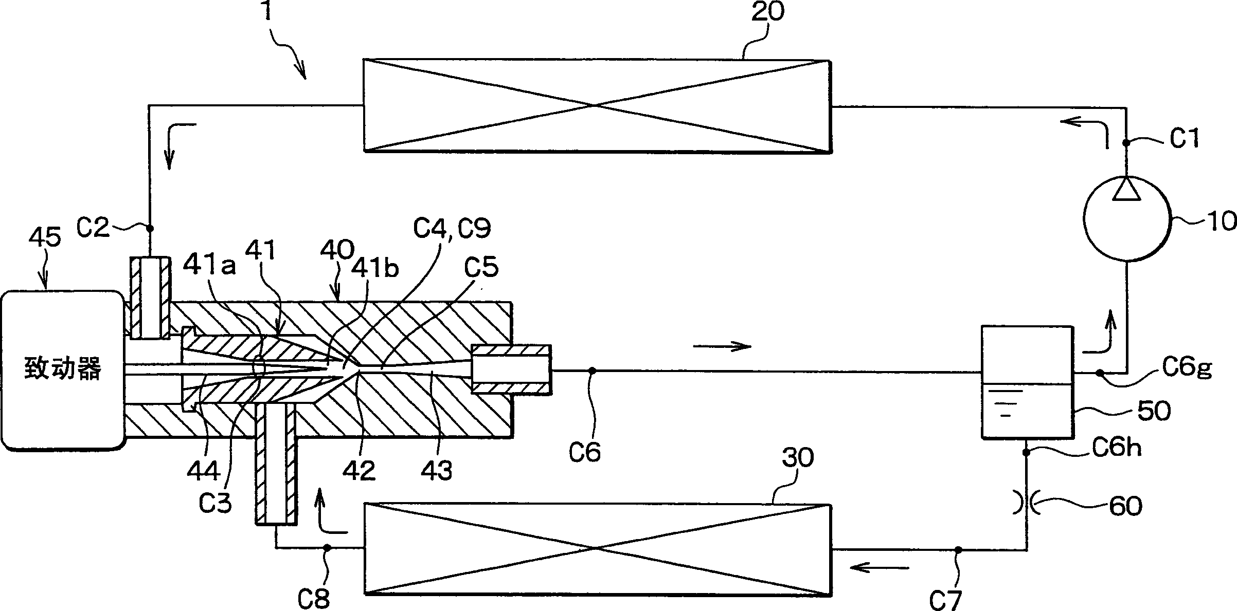 Injector with throttle variable nozzle and injector circulation using such injector