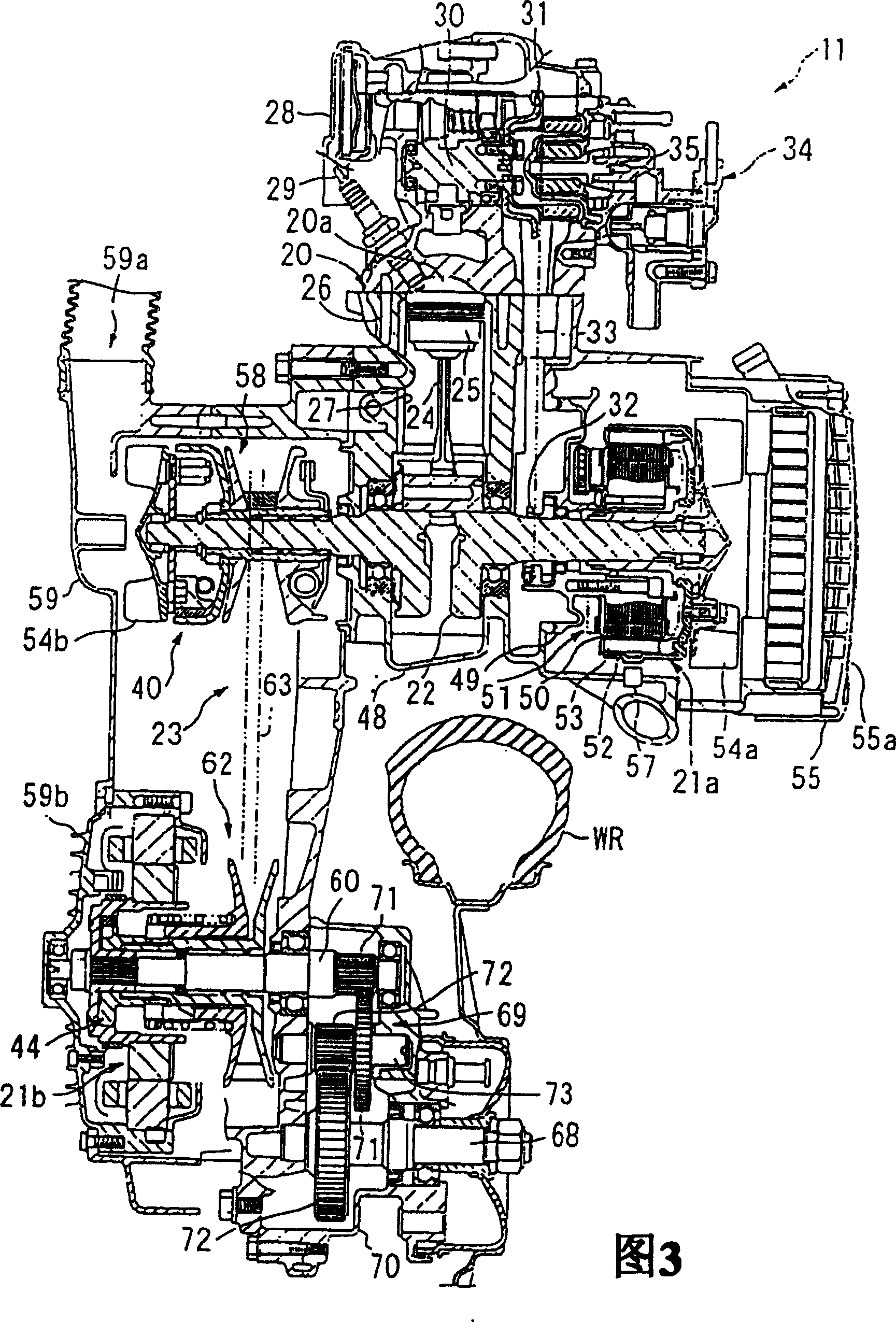 Power unit structure for hybrid vehicle