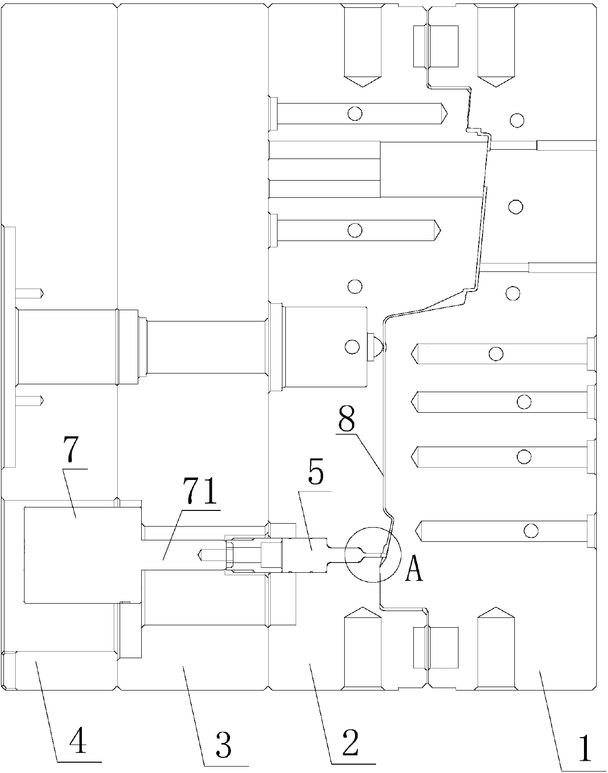 A single-cavity molding twice-sealing mechanism of an injection mold