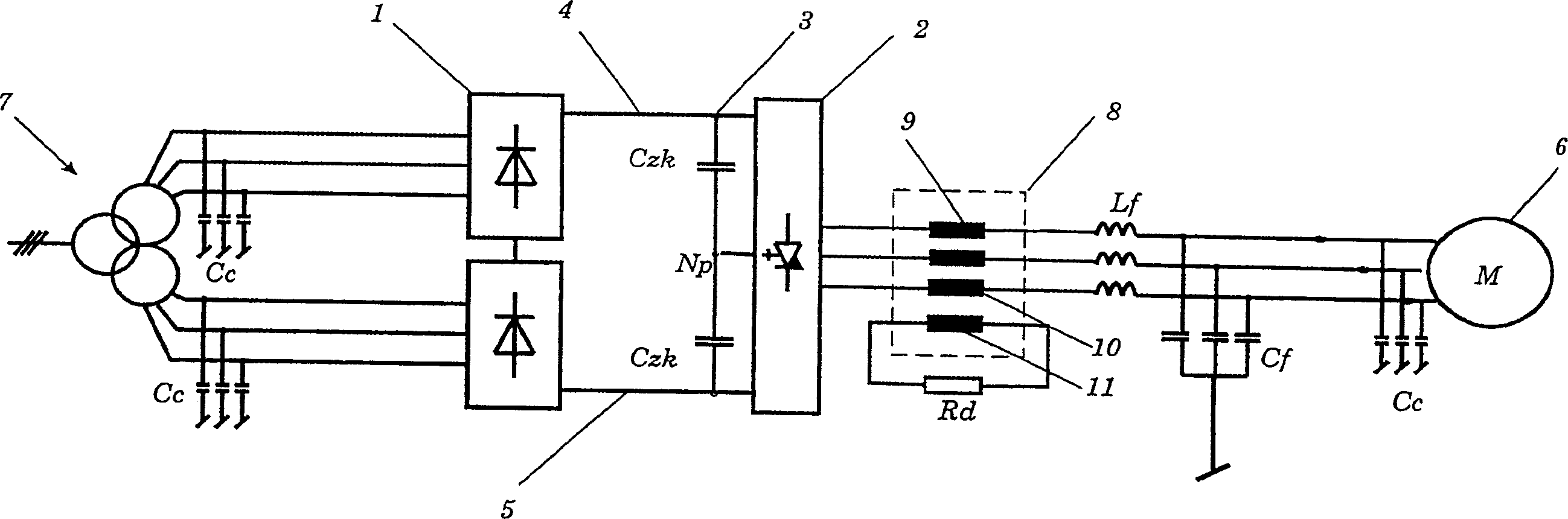 Converter circuit structure with direct voltage intermediate circuit