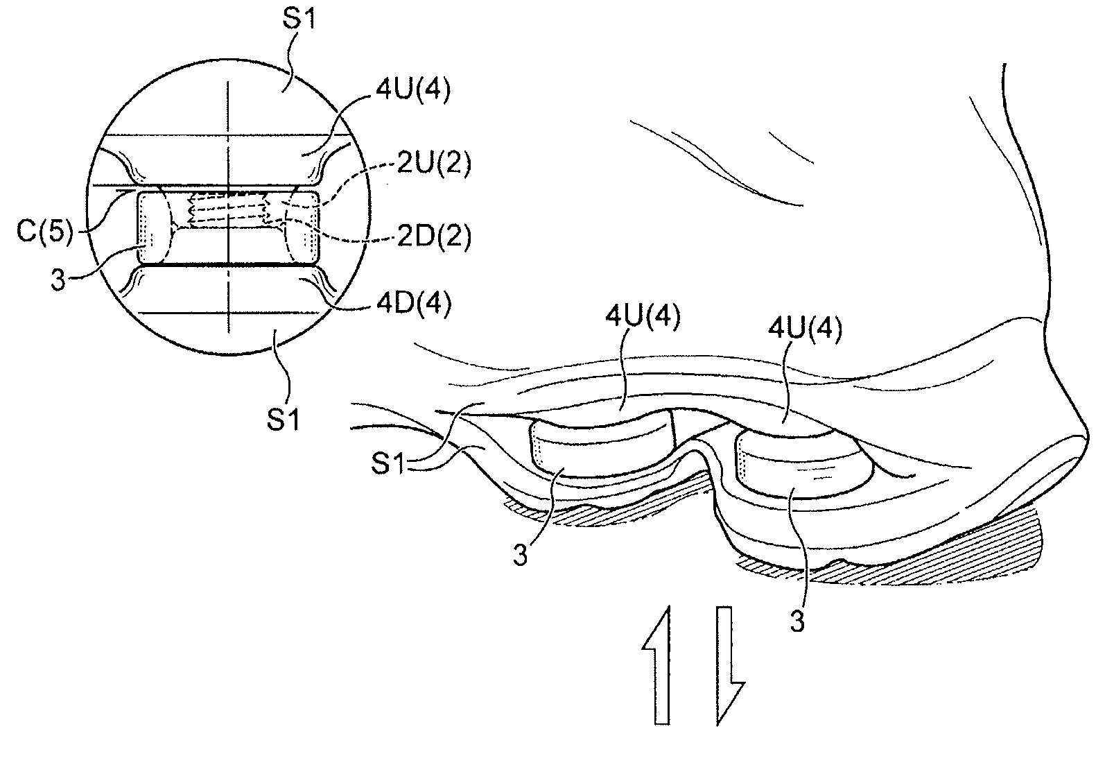 Shock absorbing structure and shoe to which the shock absorbing structure is applied