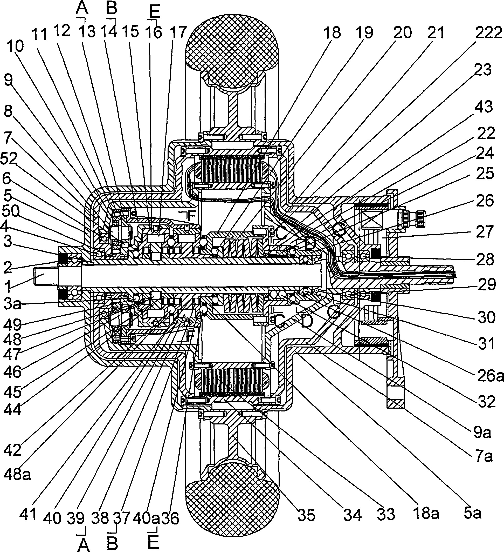 Hub-type planetary gear two-shift automatic speed variator