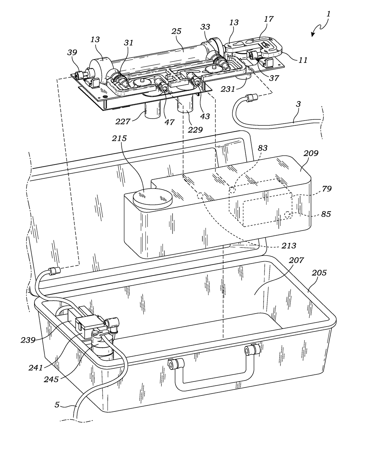 Portable hemodialysis machine and disposable cartridge with dialysis reservoir level sensor