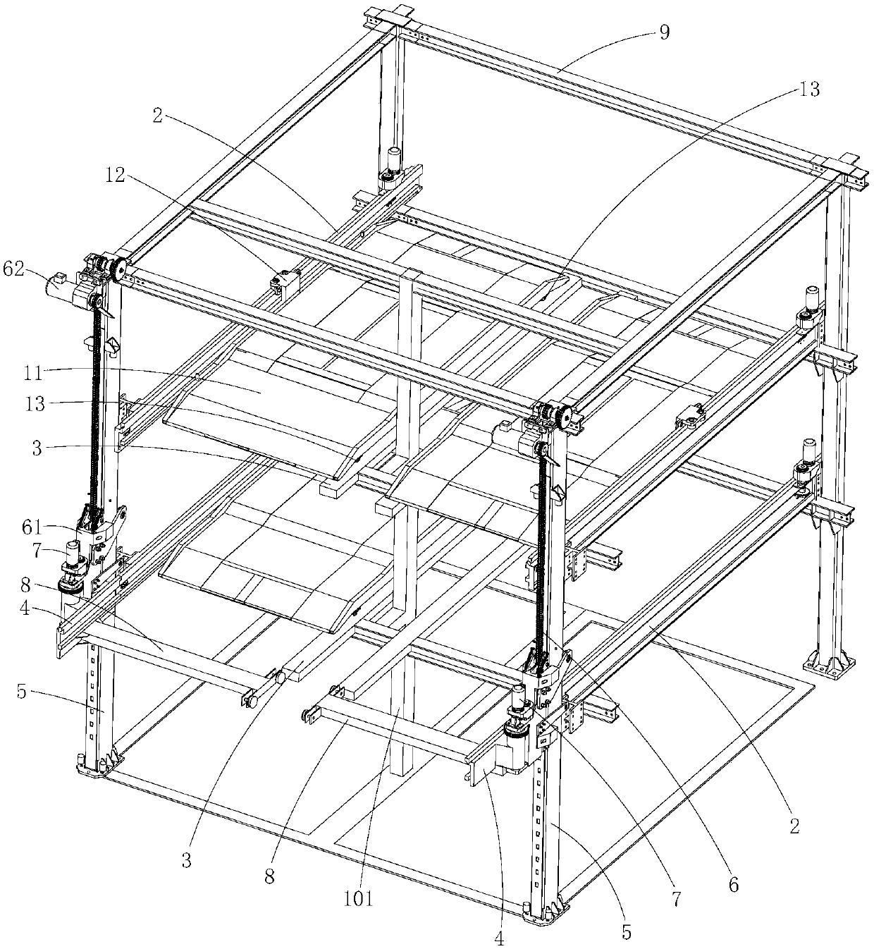 Car-carrying component, non-avoiding multi-storey parking device and its parking method, and car picking method