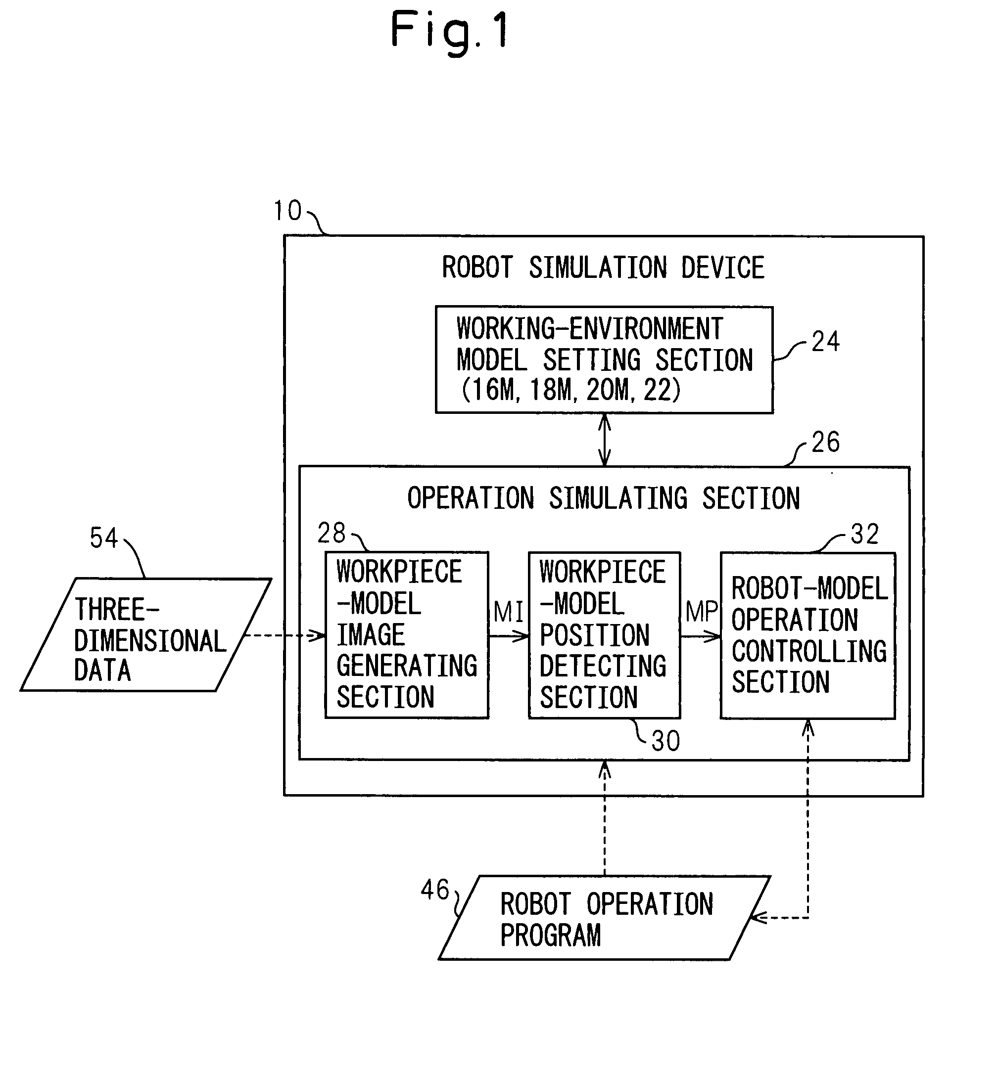 Device, program, recording medium and method for robot simulation