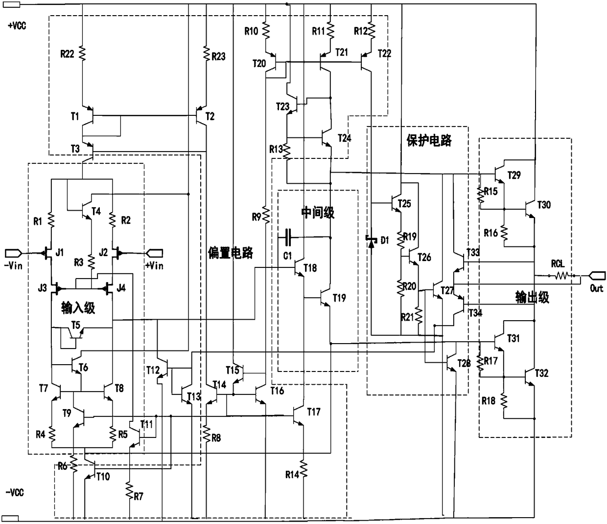 High voltage and high power integrated operational amplifier