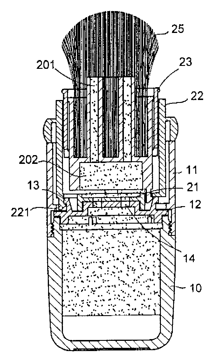 Quantitative discharge structure for brushed cosmetic jar