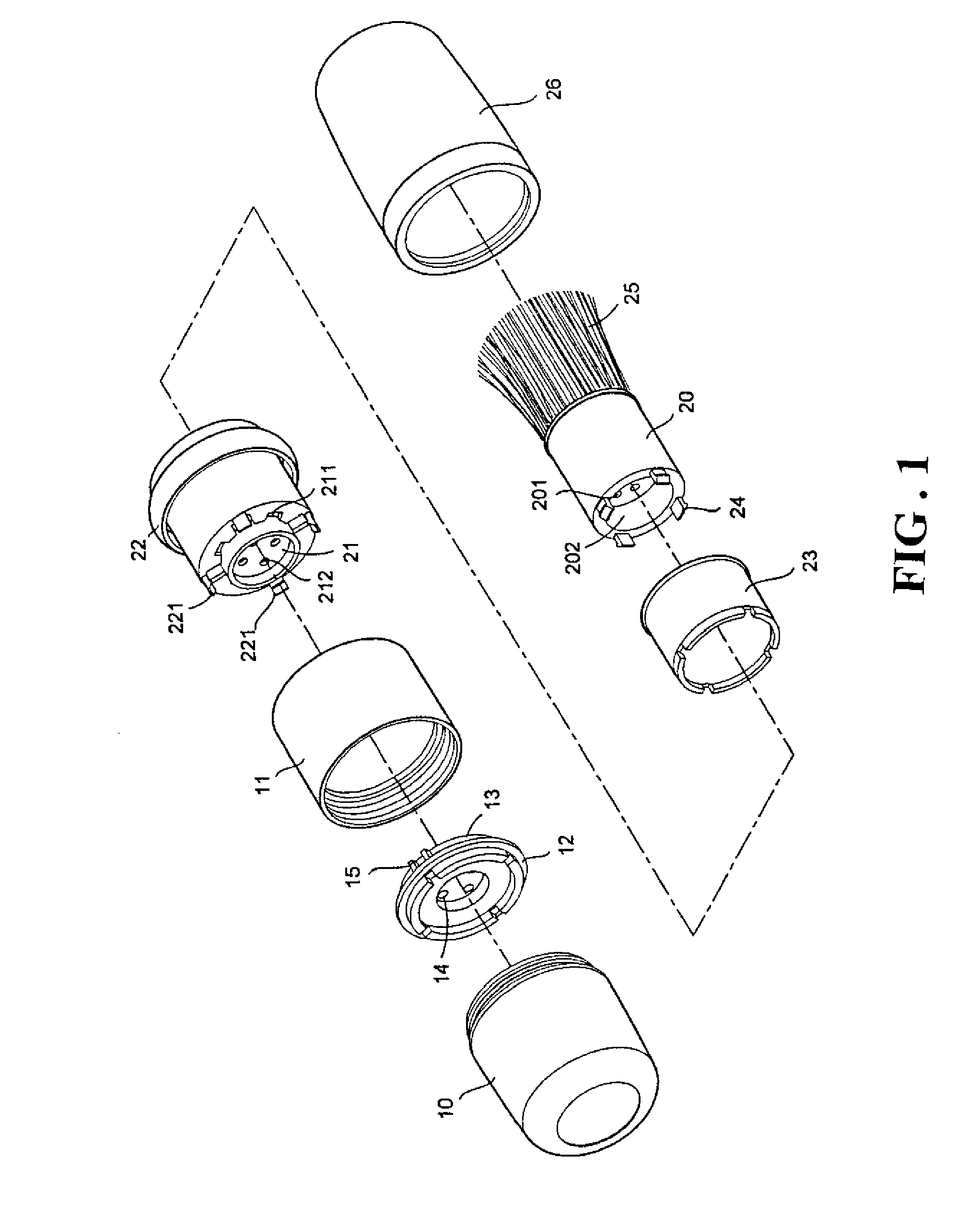 Quantitative discharge structure for brushed cosmetic jar