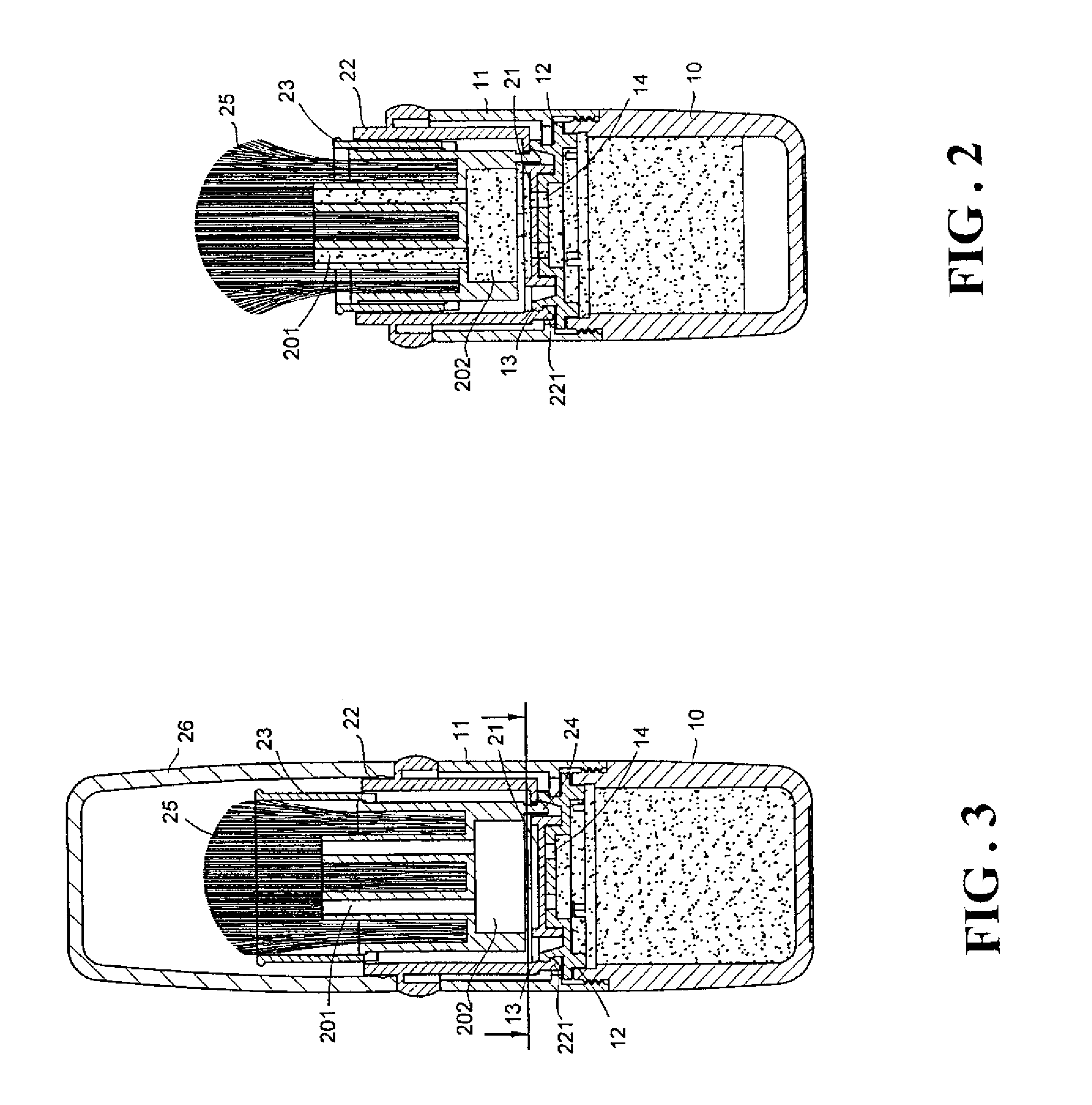 Quantitative discharge structure for brushed cosmetic jar