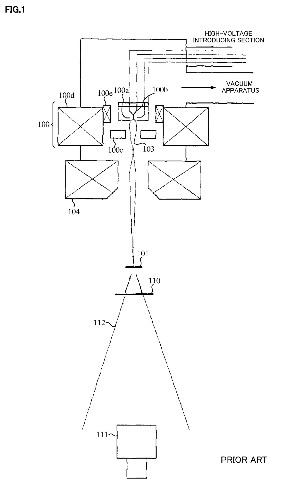 Open-type x-ray tube comprising field emission type electron gun and x-ray inspection apparatus using the same