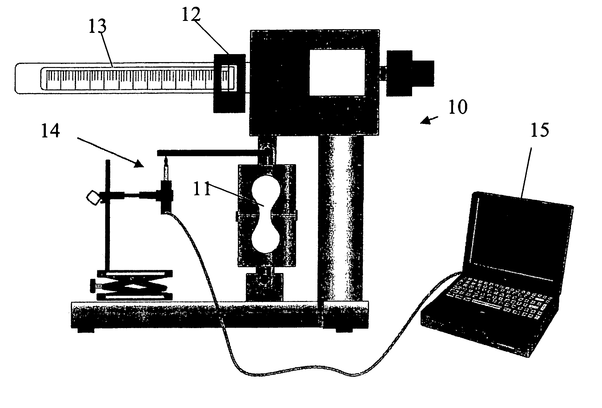 Testing apparatus and method of deriving Young's modulus from tensile stress/strain relationships