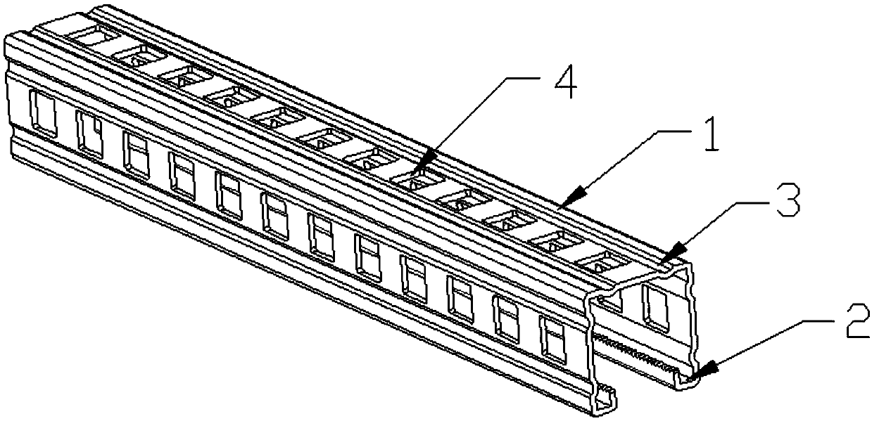 Three-sided punched C-shaped steel channel provided with six reinforcing ribs