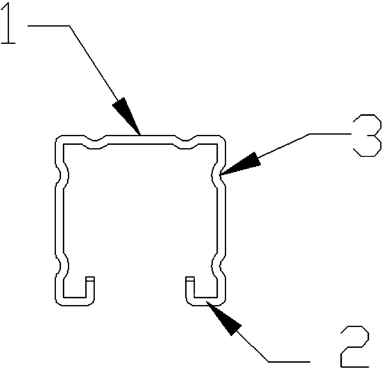 Three-sided punched C-shaped steel channel provided with six reinforcing ribs