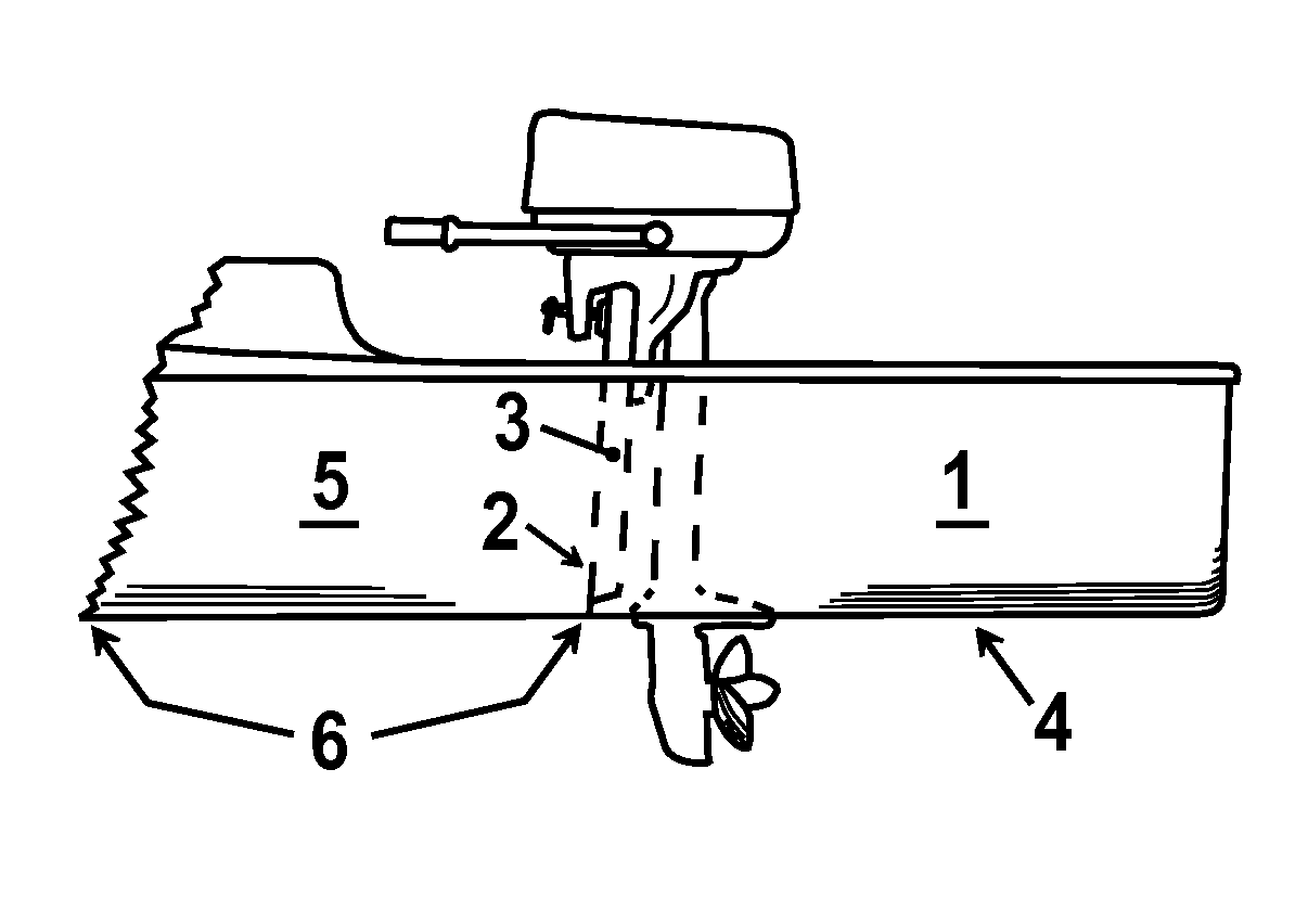 Bouyant hull extension providing lateral and longitudinal control for lightweight hulls