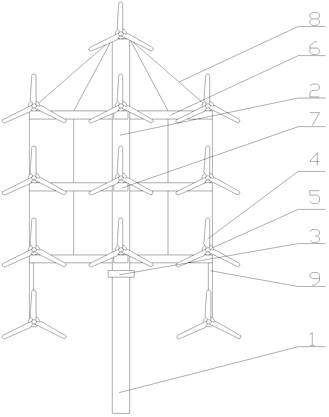 Multi-rotor wind generating system with suspenders