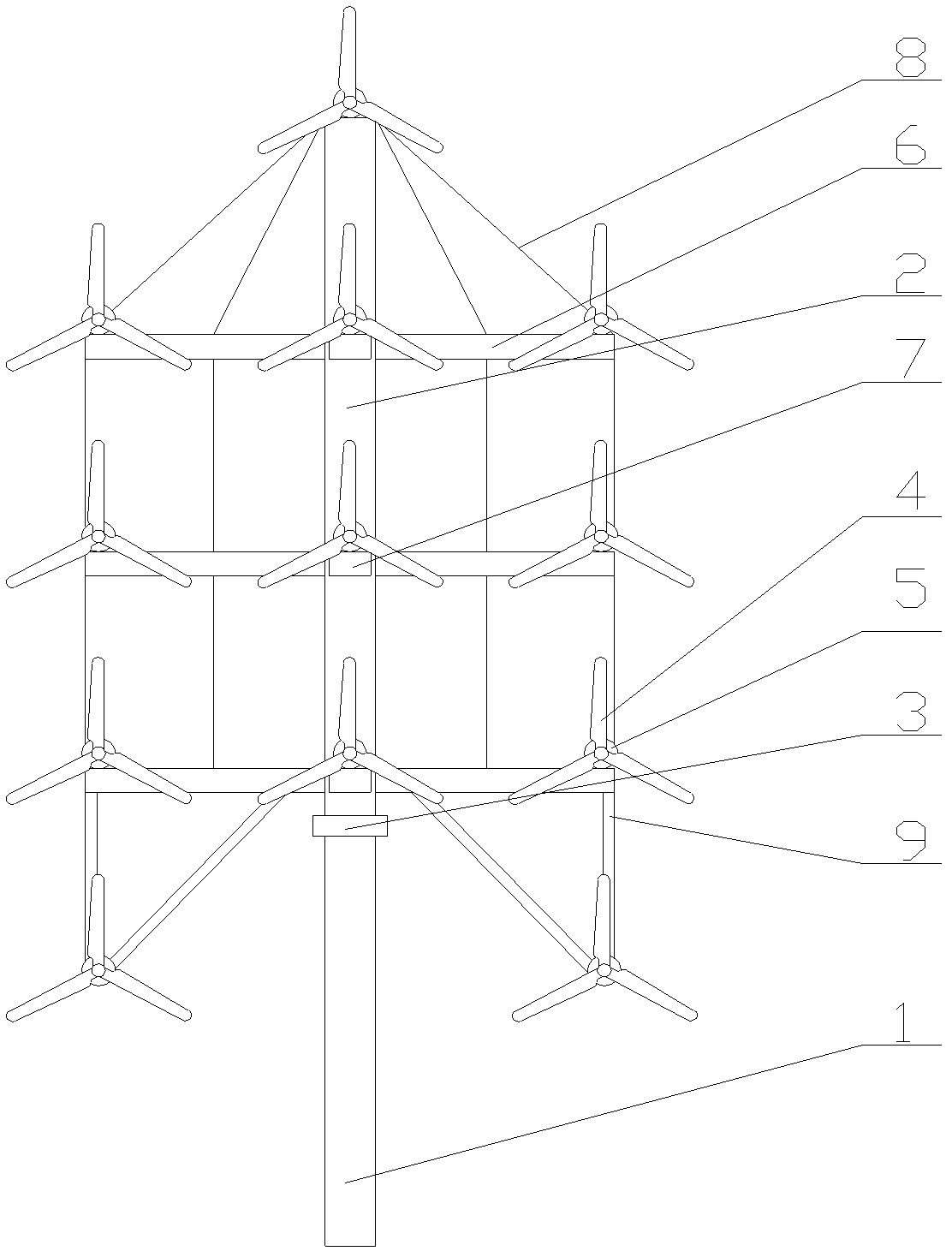 Multi-rotor wind generating system with suspenders