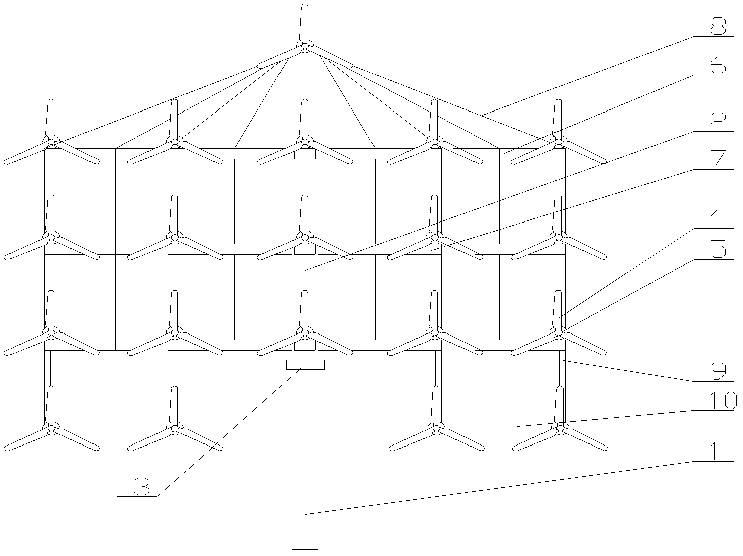 Multi-rotor wind generating system with suspenders