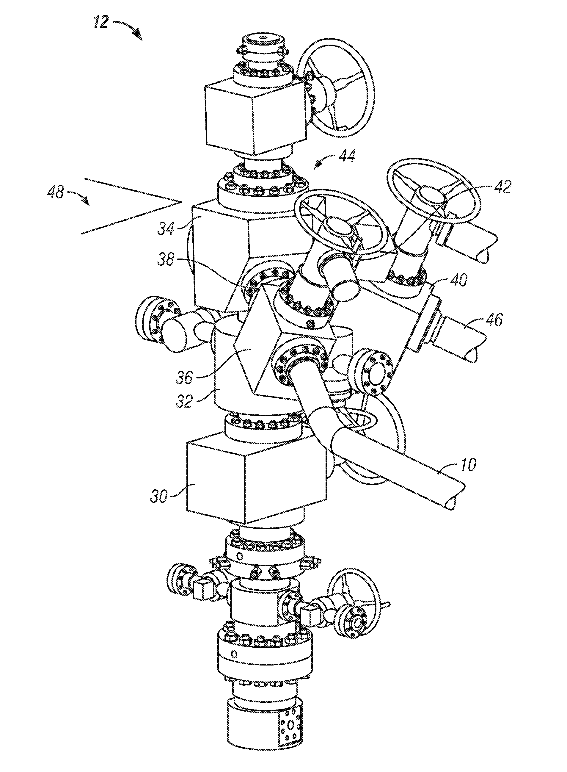 Goat head type injection block for fracturing trees in oilfield applications