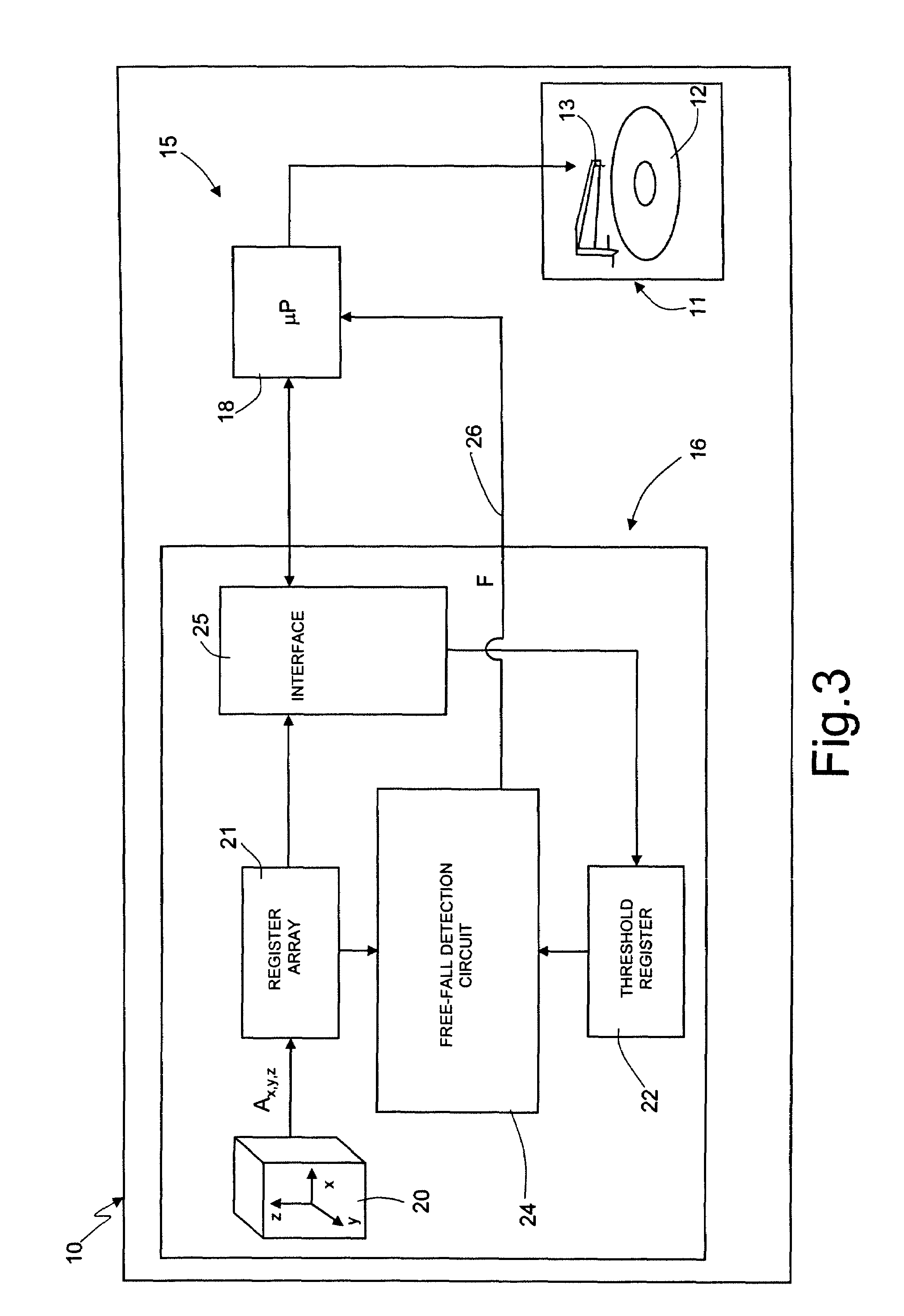 Free-fall detection device and free-fall protection system for a portable electronic apparatus