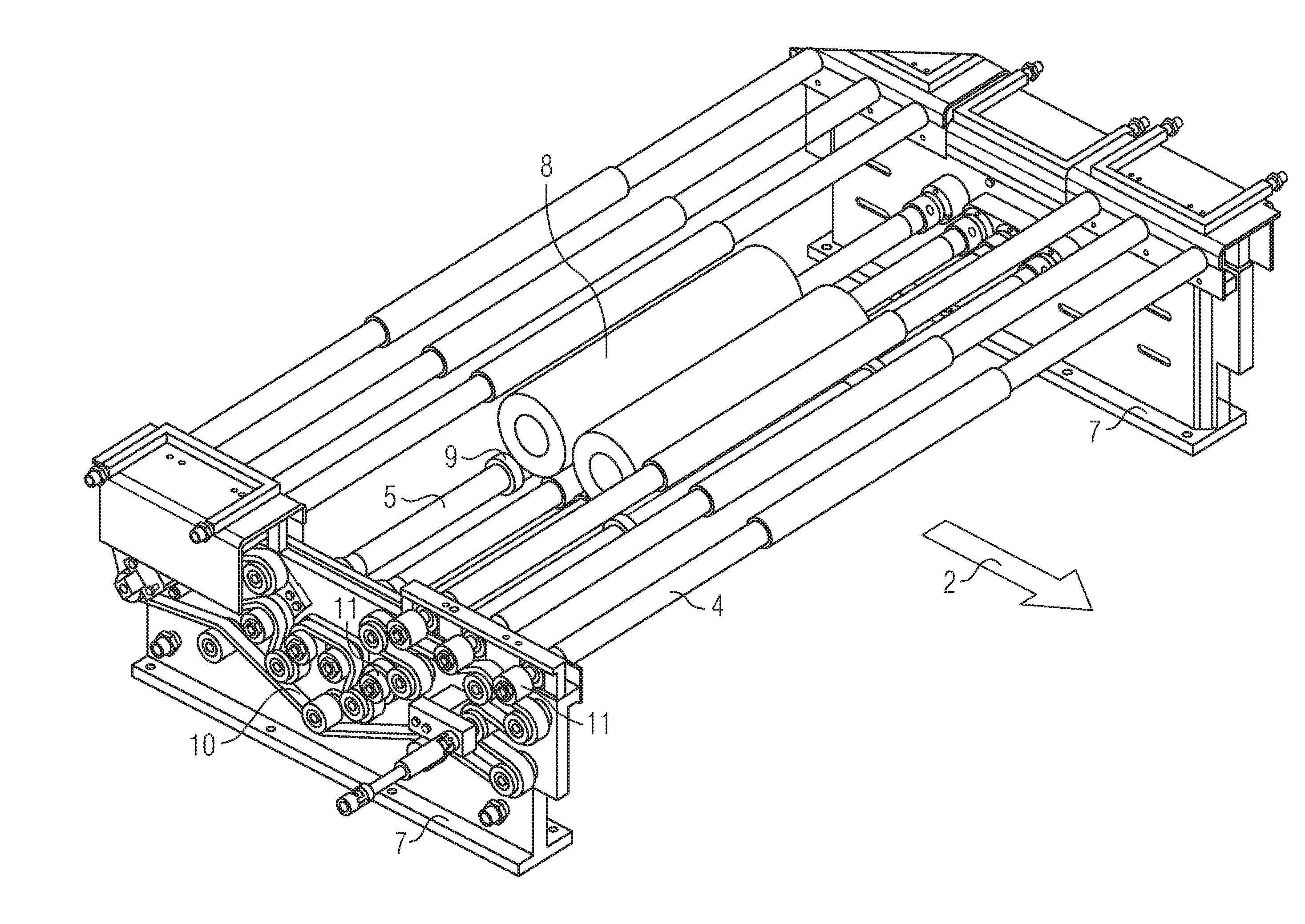 Transport device, especially for transporting flat substrates through a coating installation