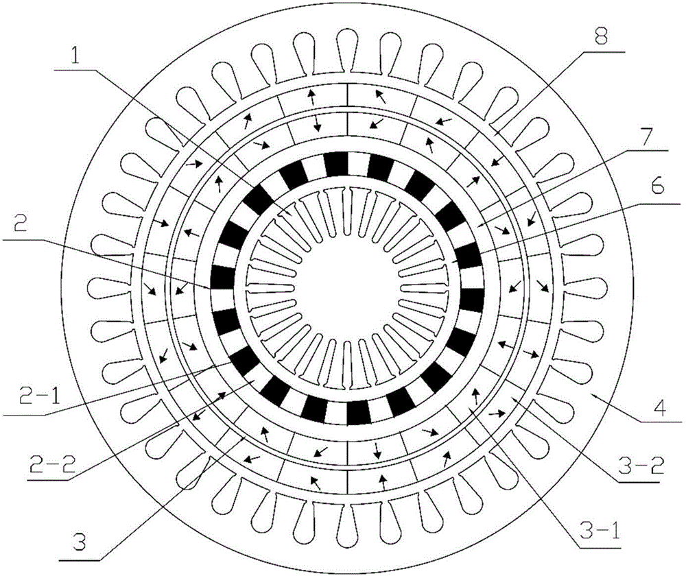 Magnetic field modulation-type double-rotor motor by using Halbach permanent magnet array