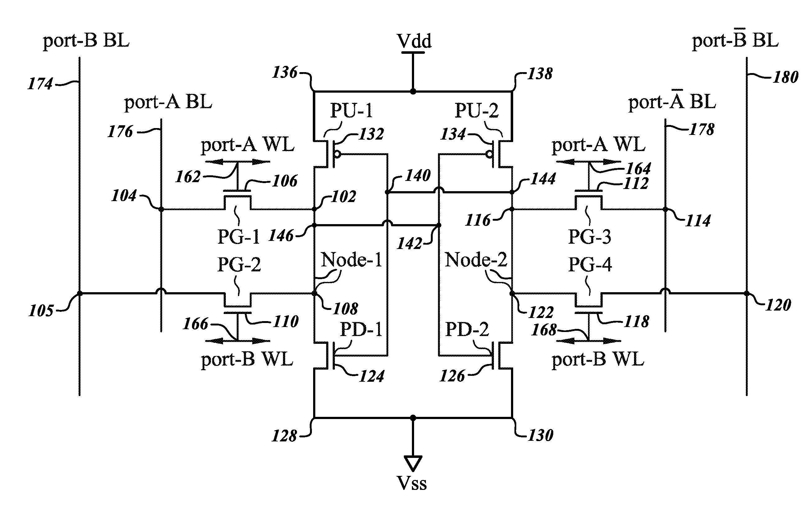 Dual port SRAM having reduced cell size and rectangular shape