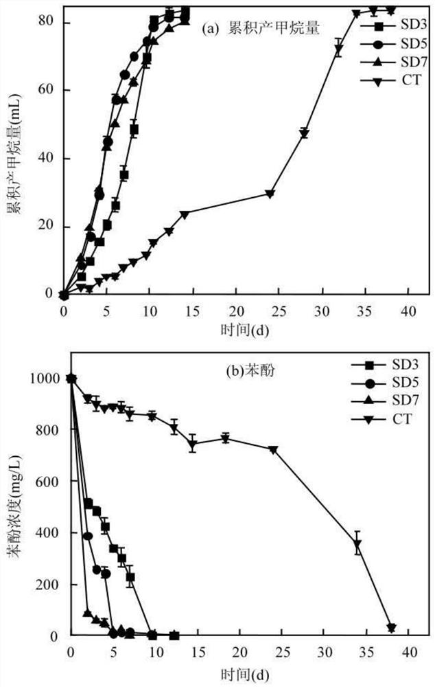 Method for promoting anaerobic degradation of phenolic wastewater by adding biochar