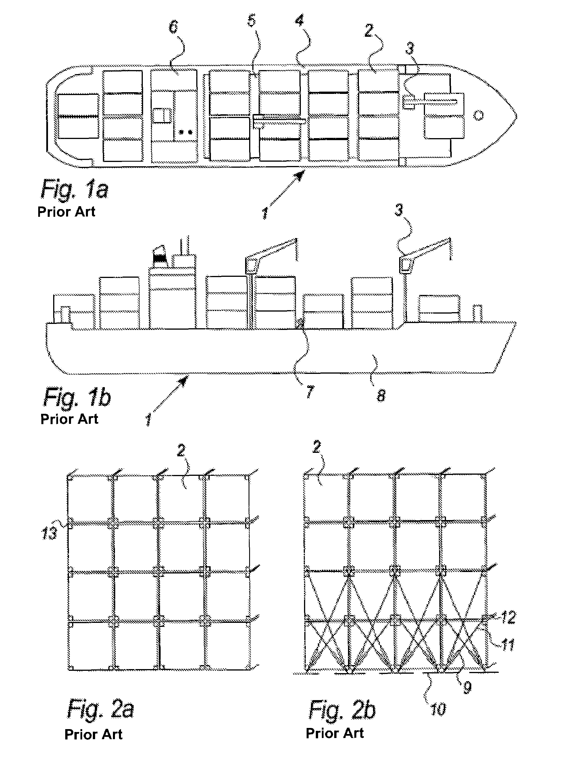 Fastening device for securing a container to a ship