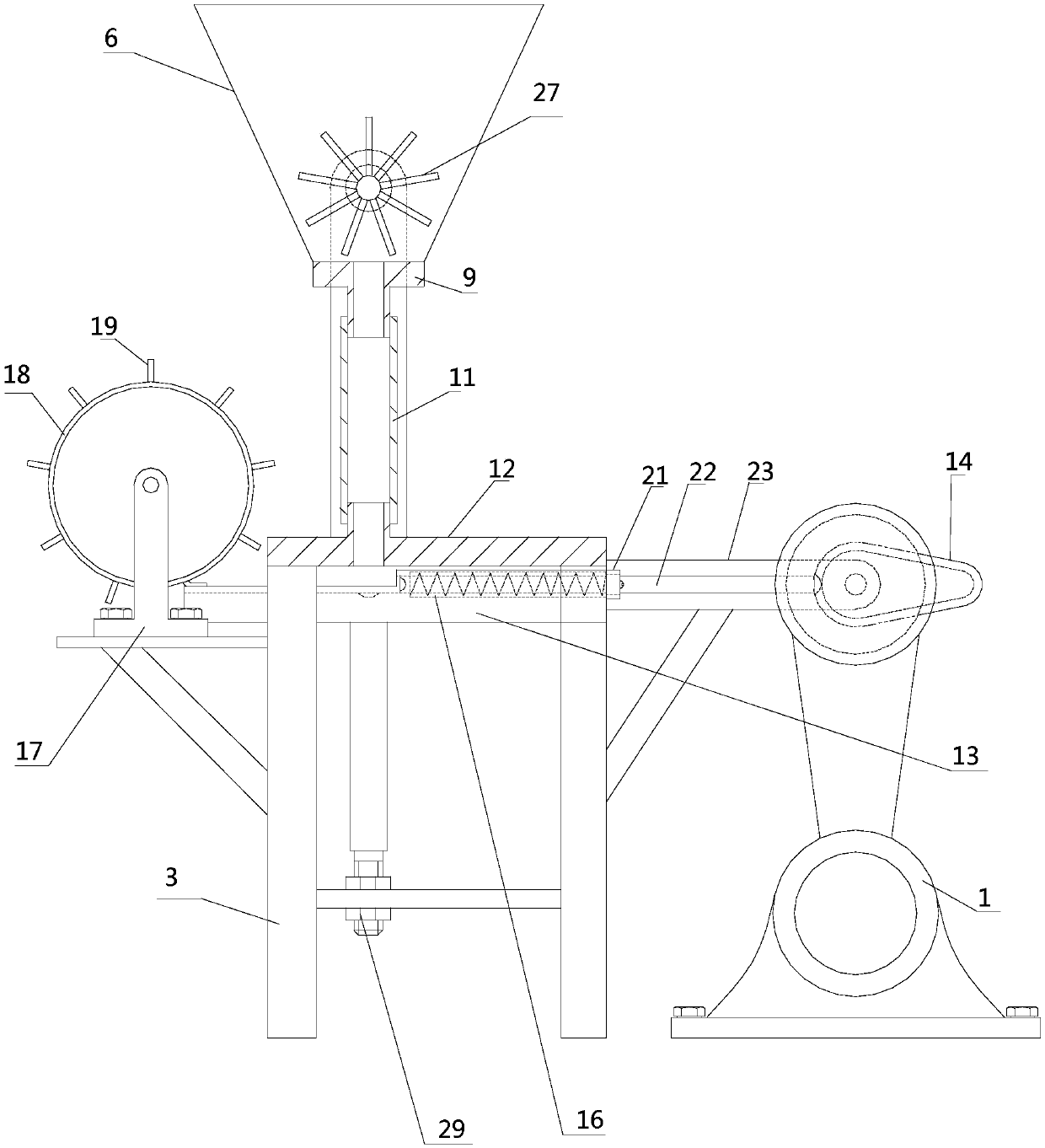 A squeeze wheel type gorgon shell cracking device