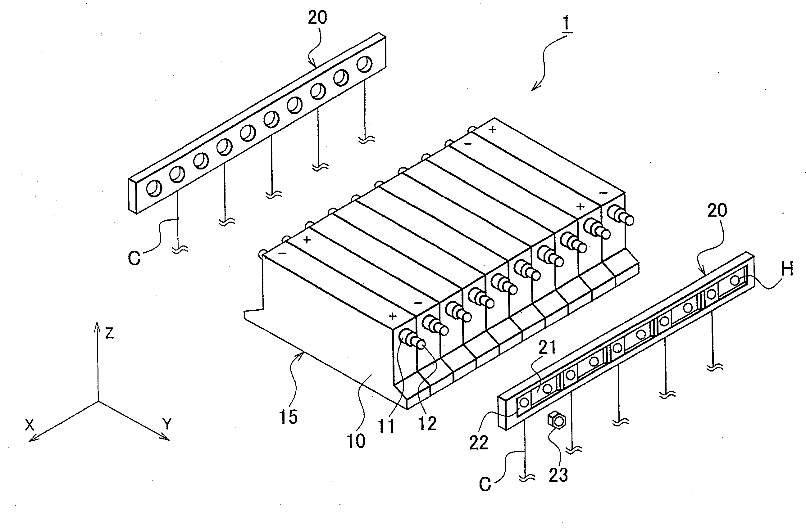 Liquid leakage propagation restraining structure for electricity storage device and bus bar module