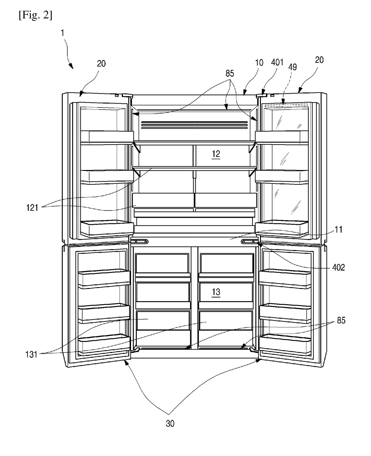 Refrigerator and control method for refrigerator and method for opening a refrigerator