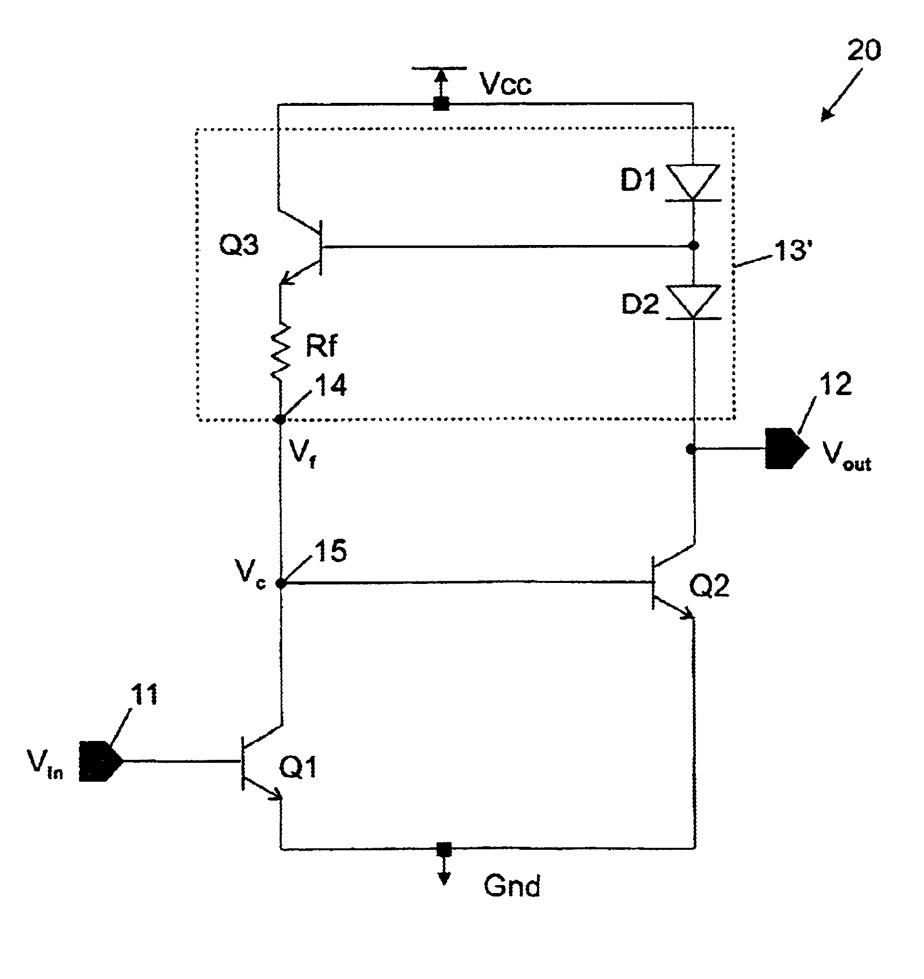 2-stage large bandwidth amplifier using diodes in the parallel feedback structure