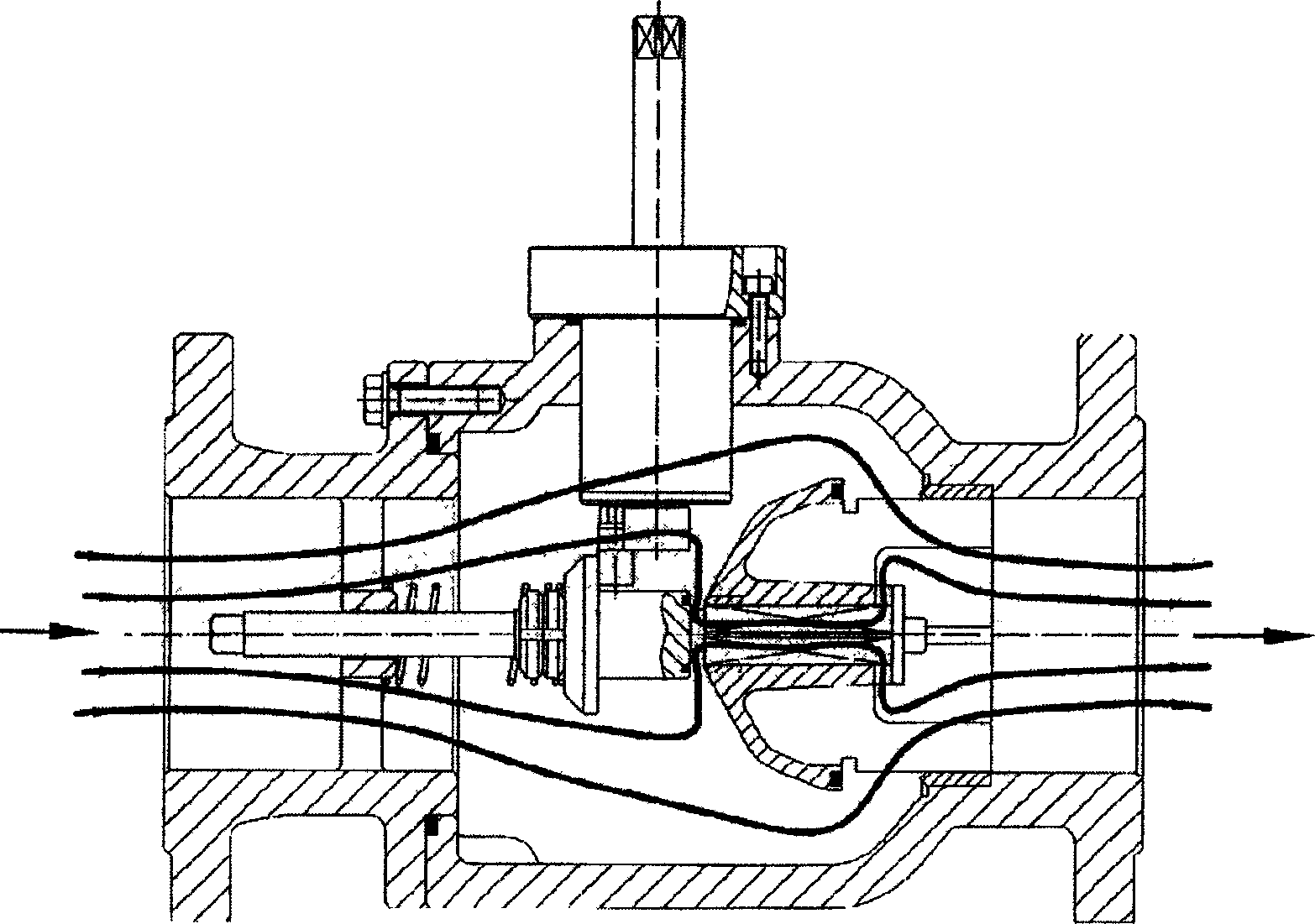 Pilot operated axial flow valve