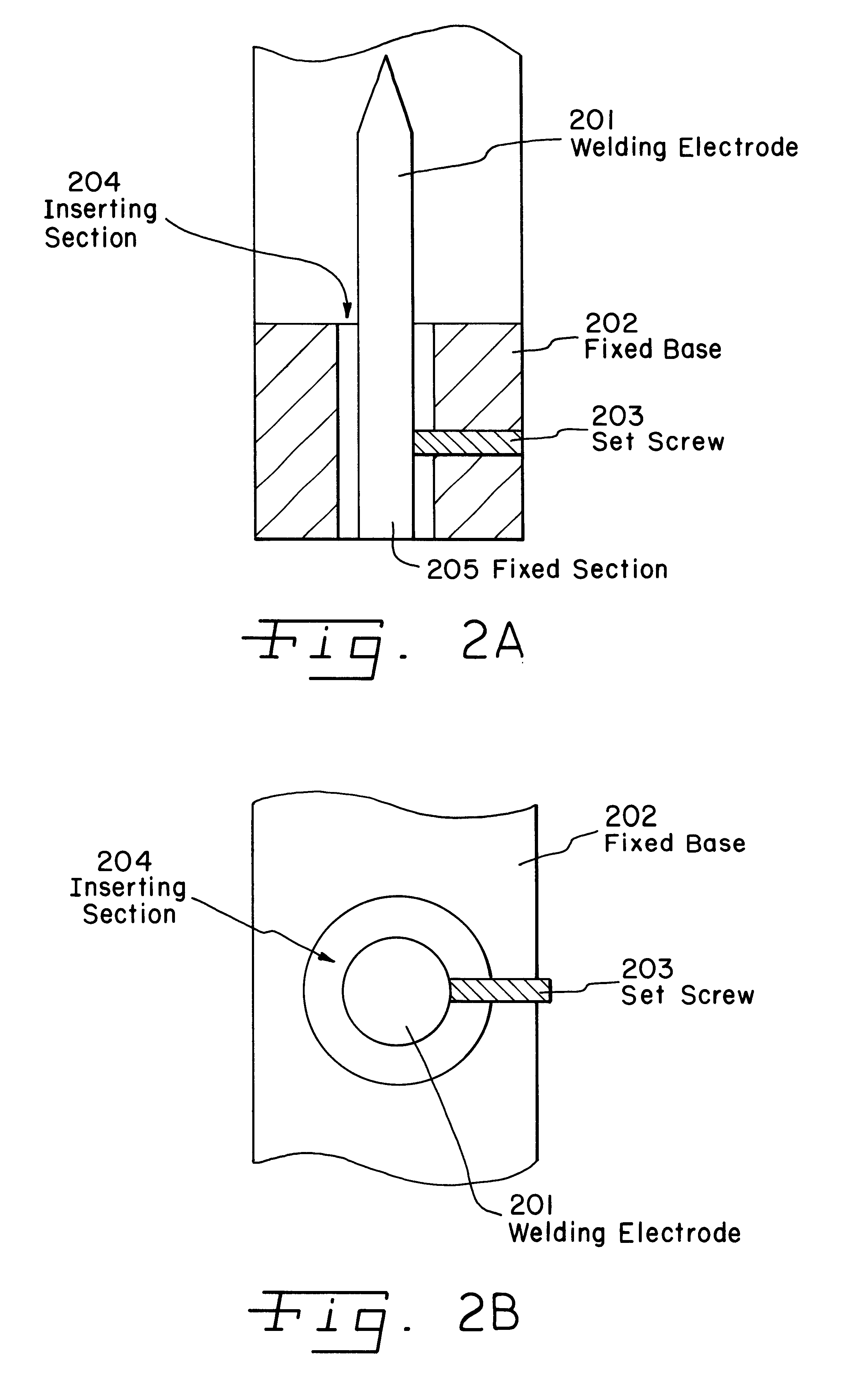 Long life welding electrode and its fixing structure, welding head and welding method