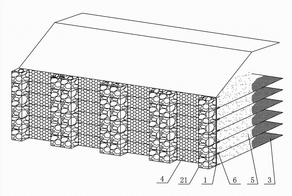 Columnar reinforced gabion retaining wall and construction method thereof