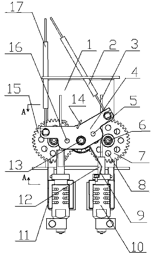 Single-motor double printer head 3D printer head mechanism