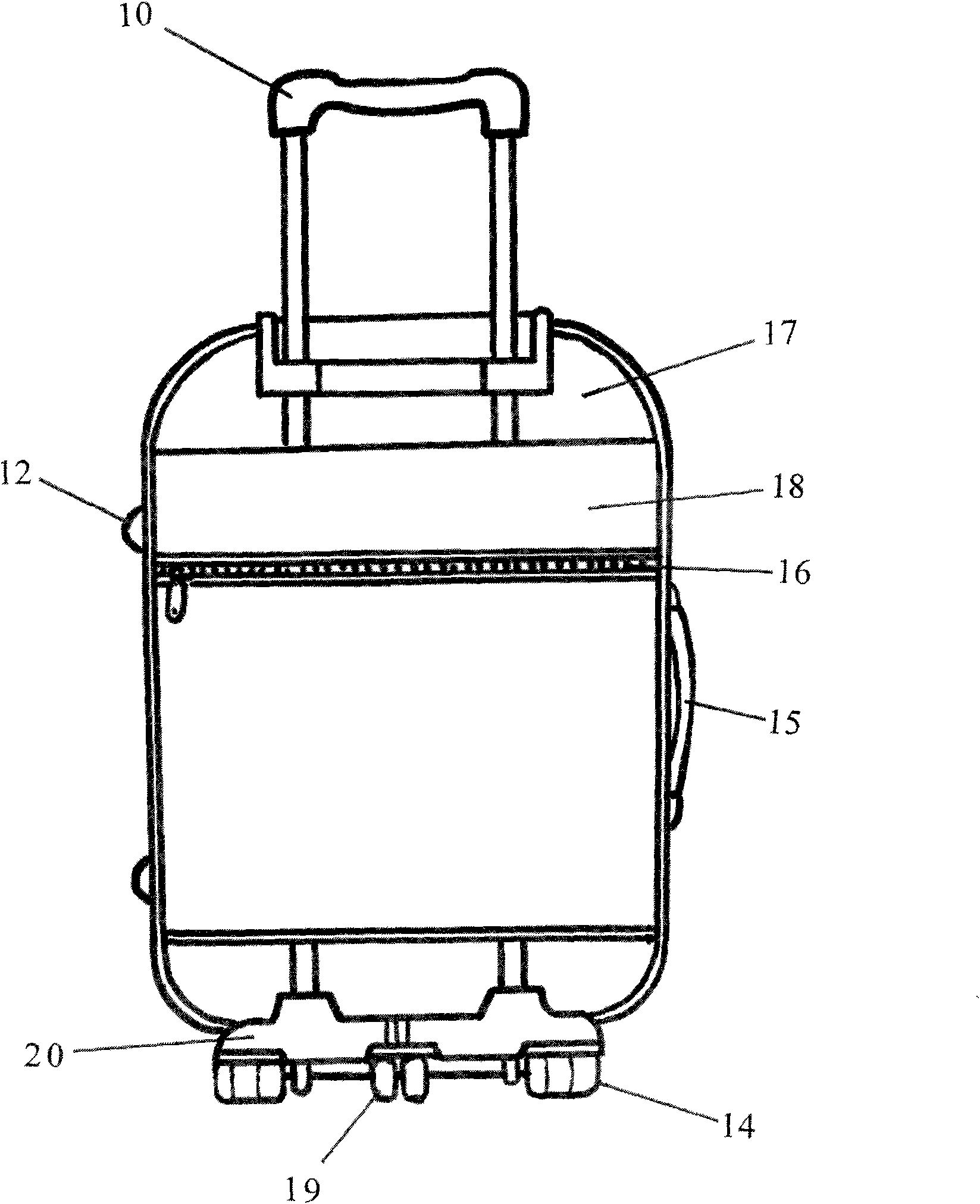 Draw-bar box provided with big and small supporting legs and small convex bag superposed on big convex bag