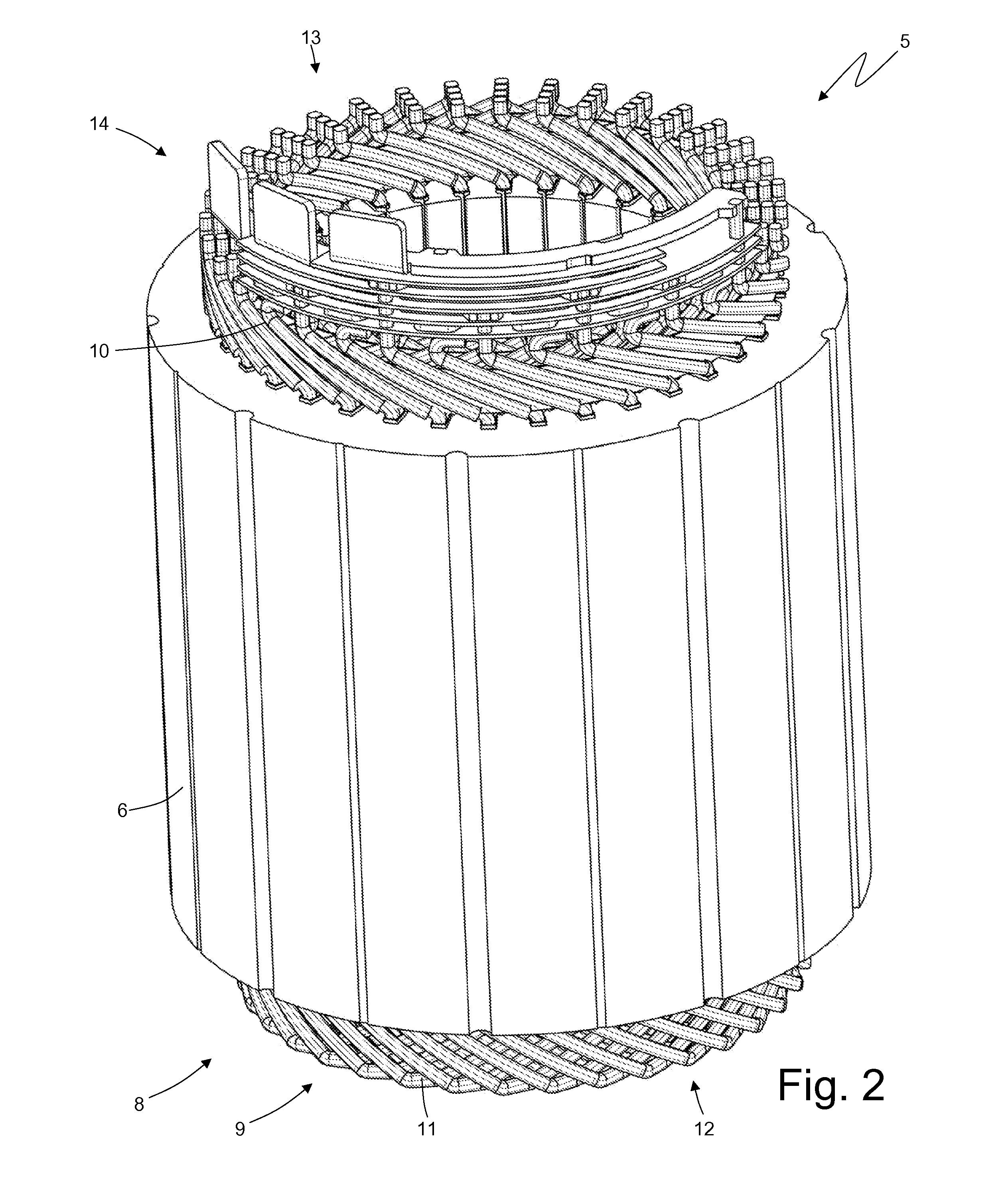 Electric machine having a stator winding with rigid bars, and related method of construction