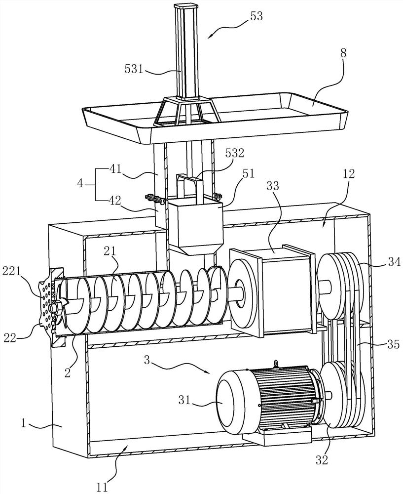 A meat grinder with a meat transfer device