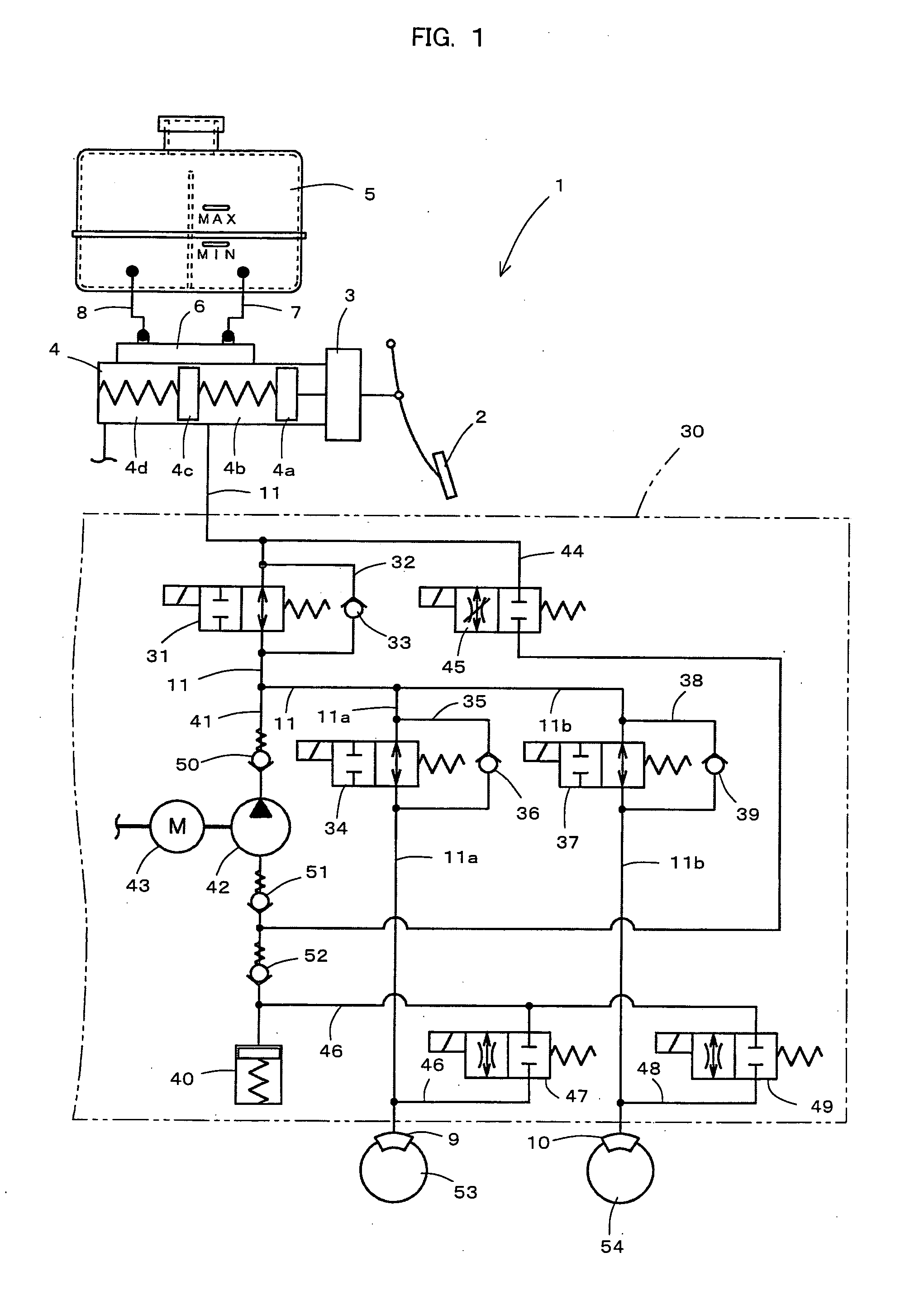 Master cylinder hydraulic fluid flow control valve, master cylinder provided with the master cylinder hydraulic fluid flow control valve, and brake device provided with master cylinder