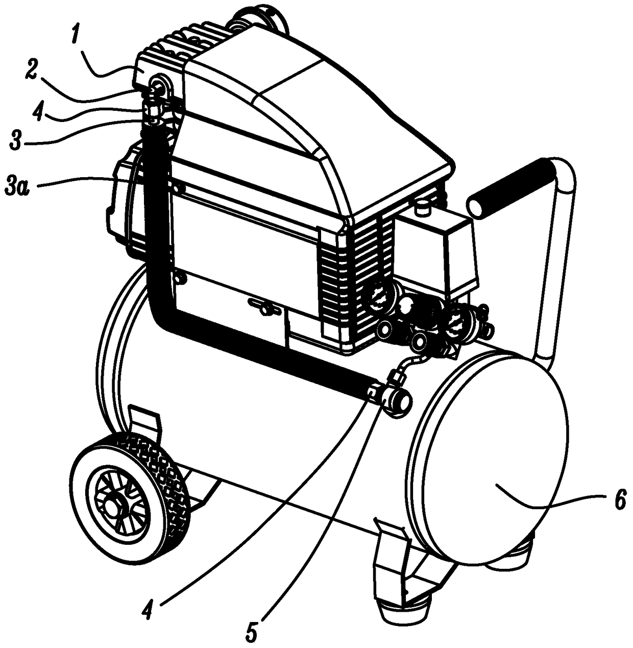 A thread-free connection structure and layout of an air compressor exhaust pipe