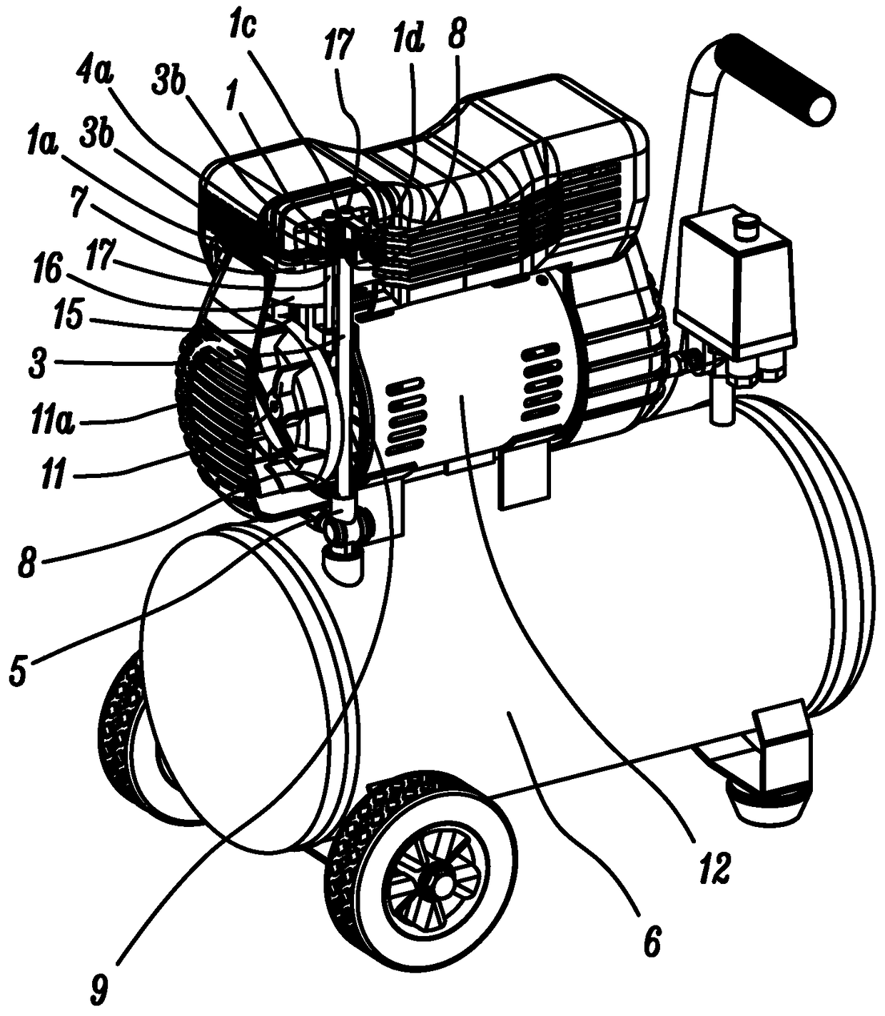 A thread-free connection structure and layout of an air compressor exhaust pipe