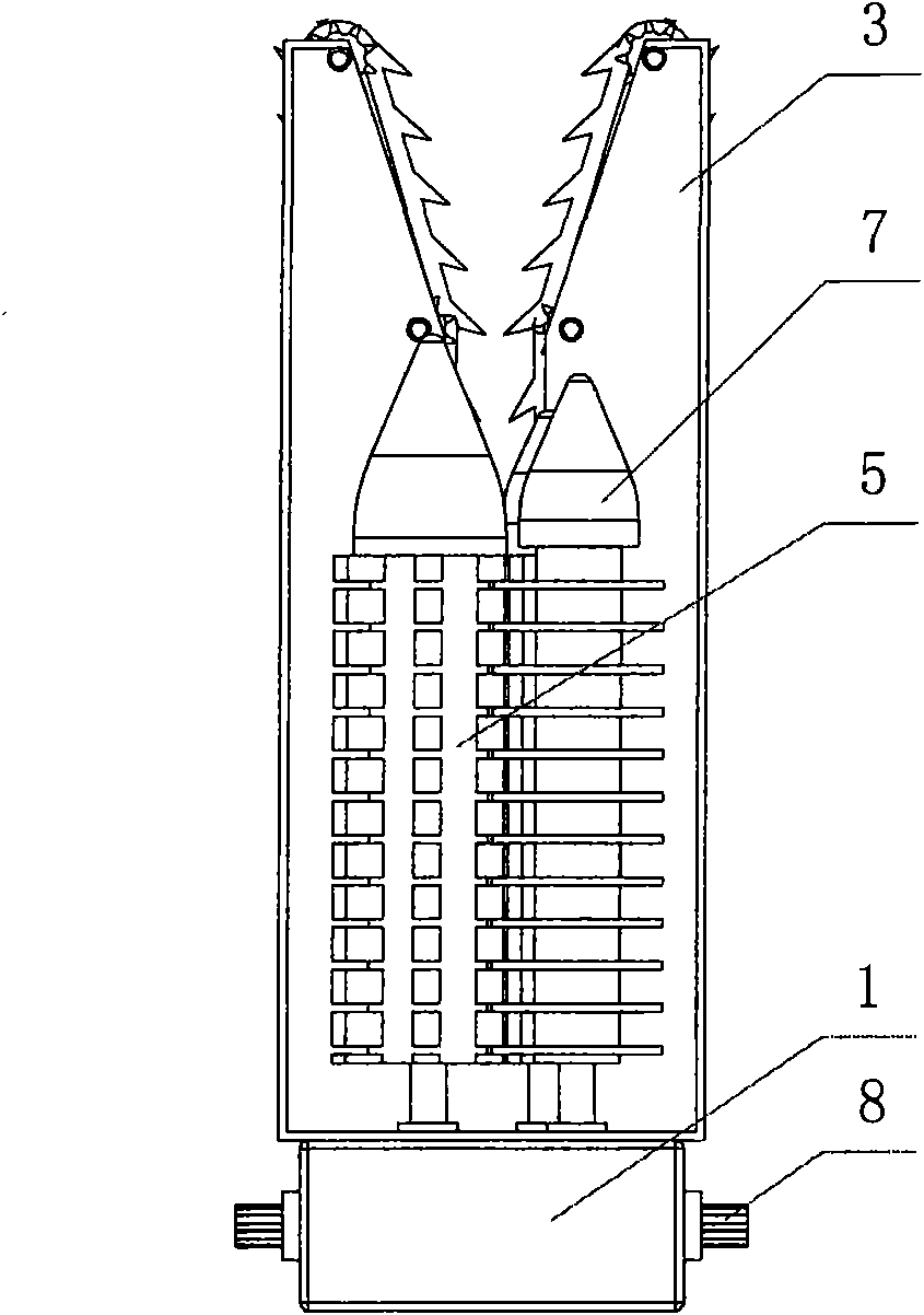 Three-roller corn picking and straw smashing device