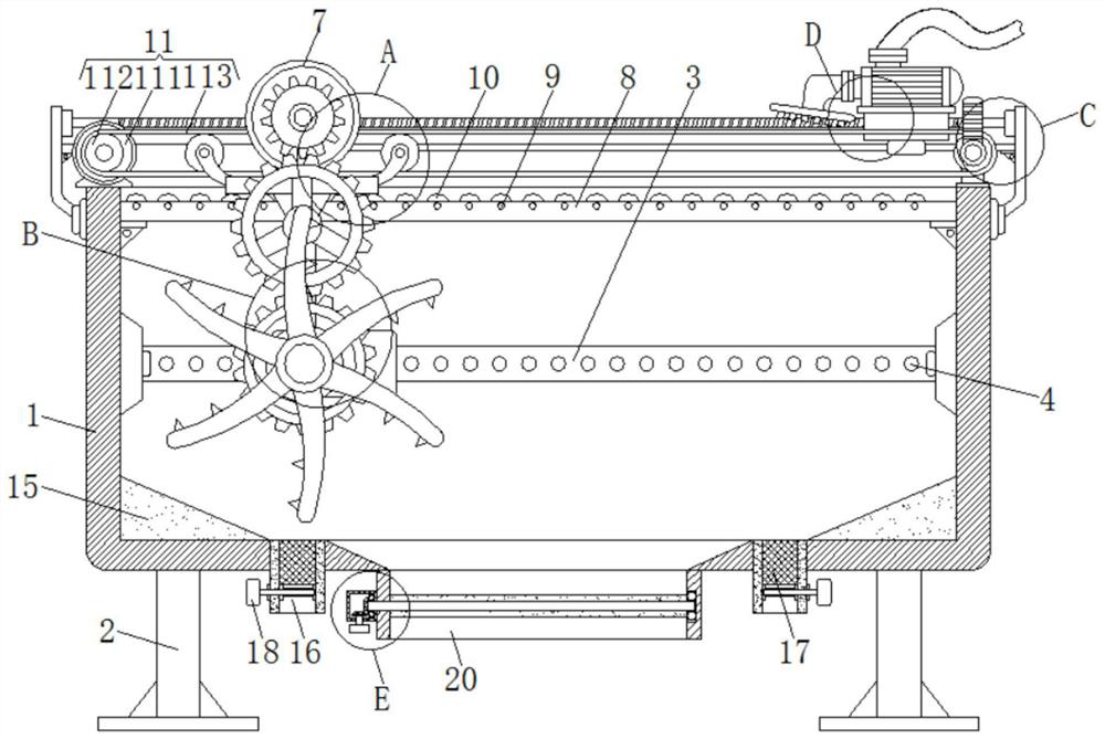 A power reciprocating flipping pebble cleaning device based on pressurized flushing