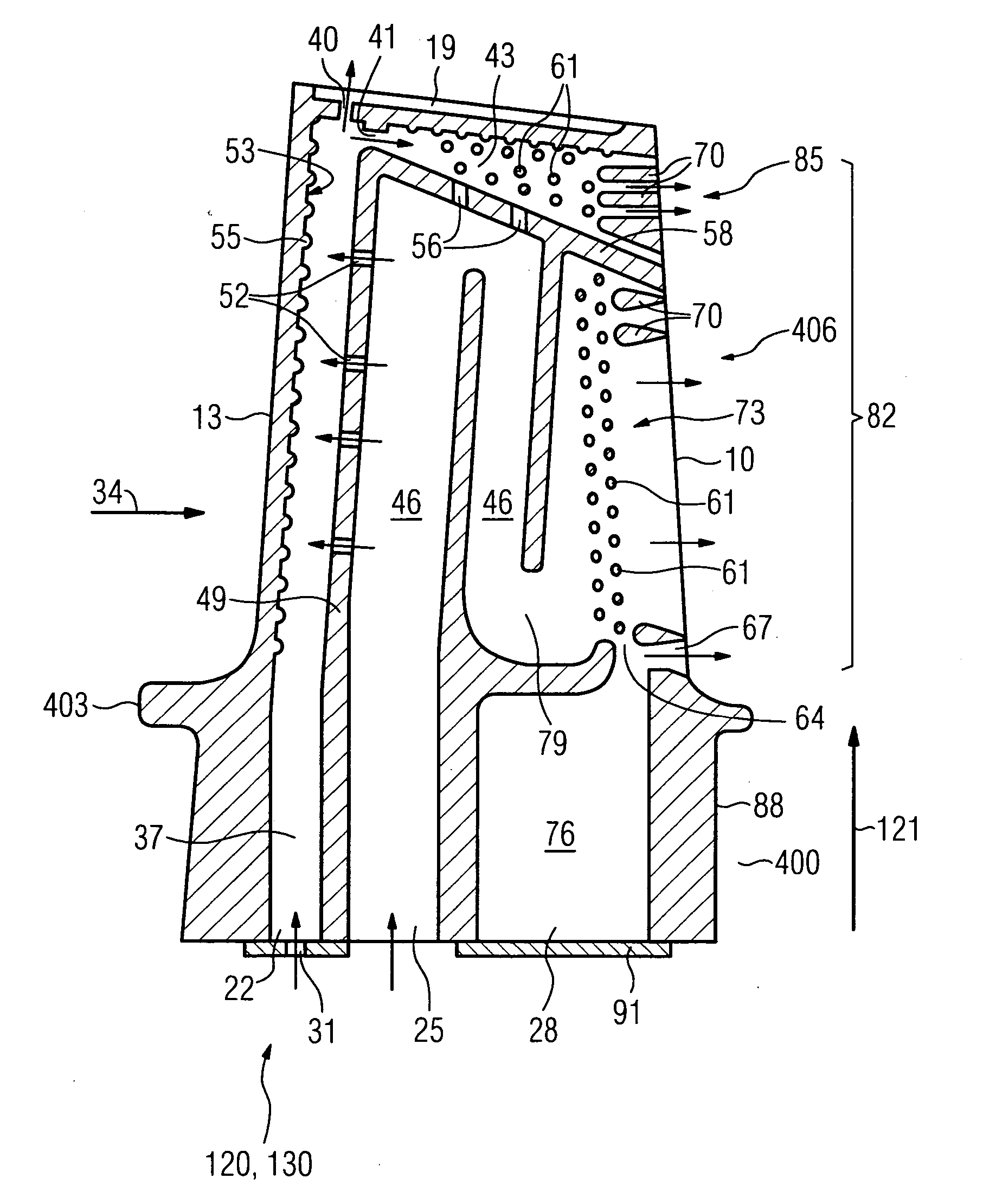 Cooled turbine blade