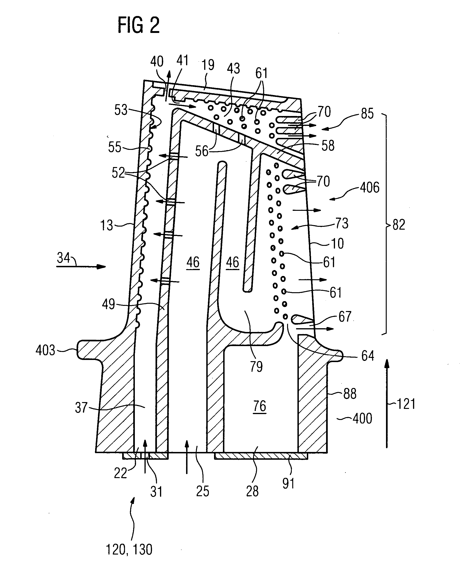 Cooled turbine blade