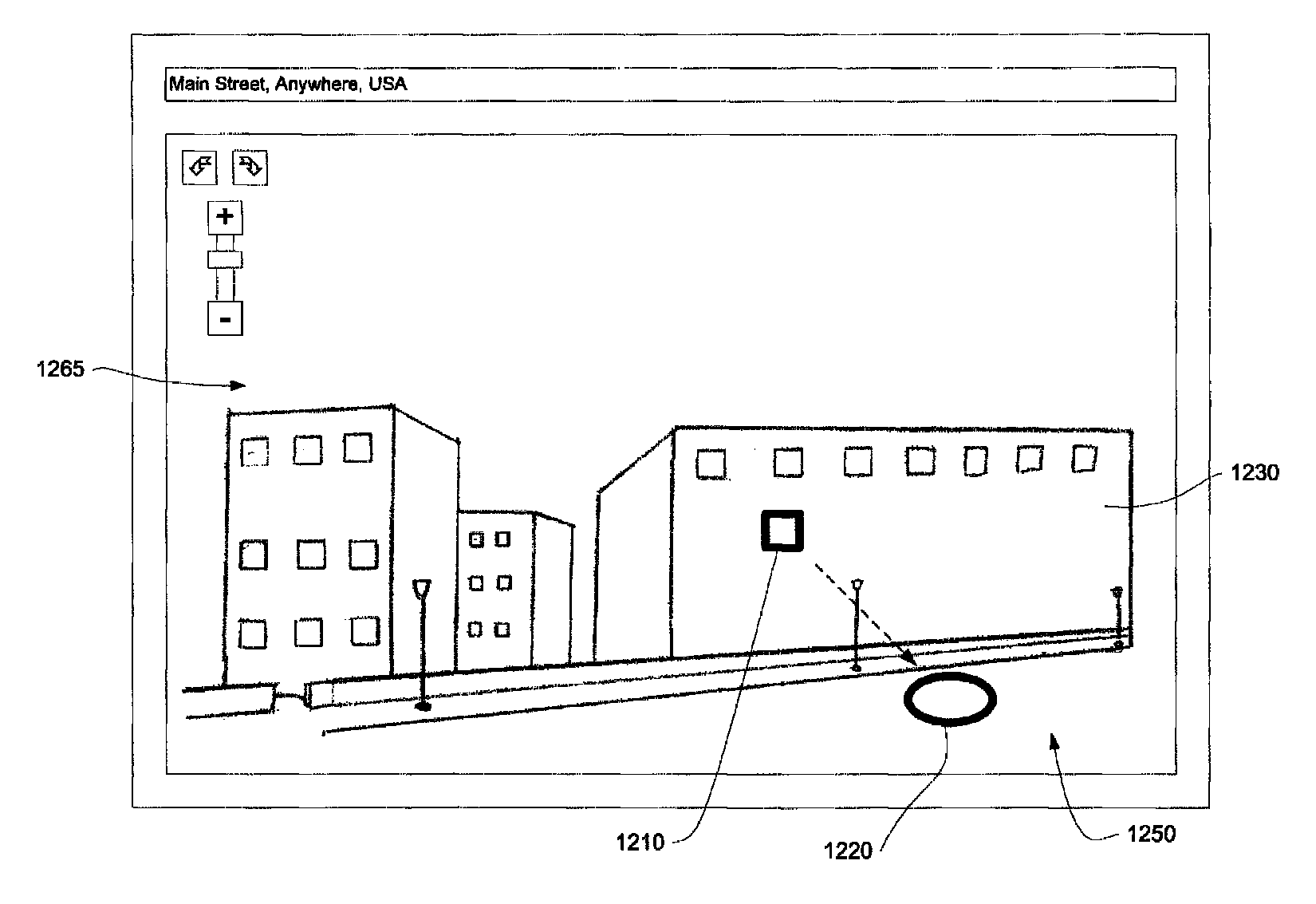 System and method of indicating the distance or the surface of an image of a geographical object