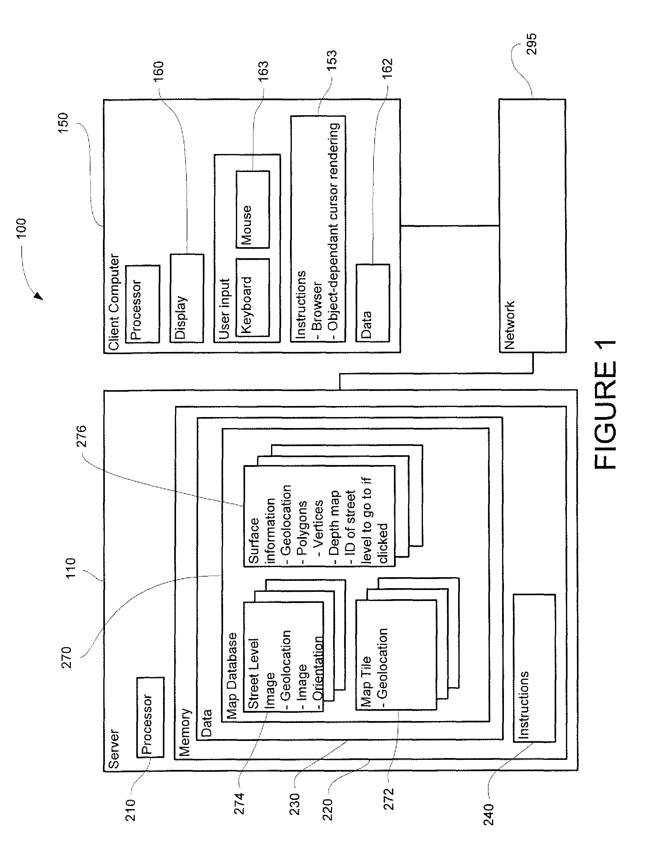 System and method of indicating the distance or the surface of an image of a geographical object