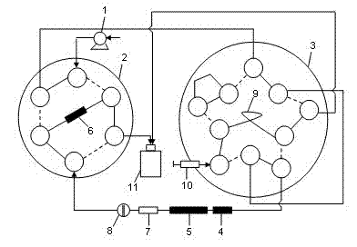 Ion chromatography circulating column switching analysis system and detection method thereof