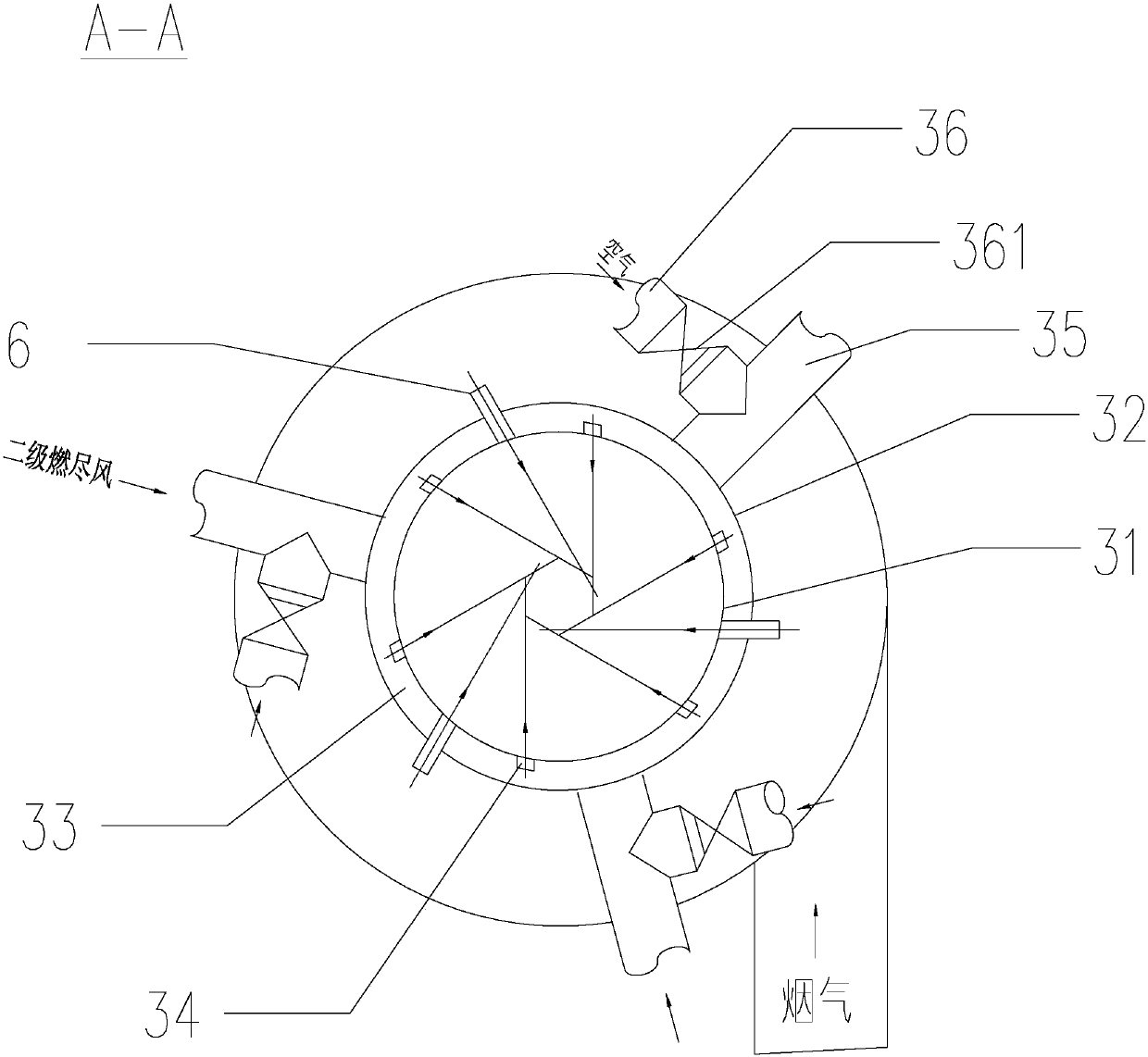 CFB boiler tertiary air center cylinder